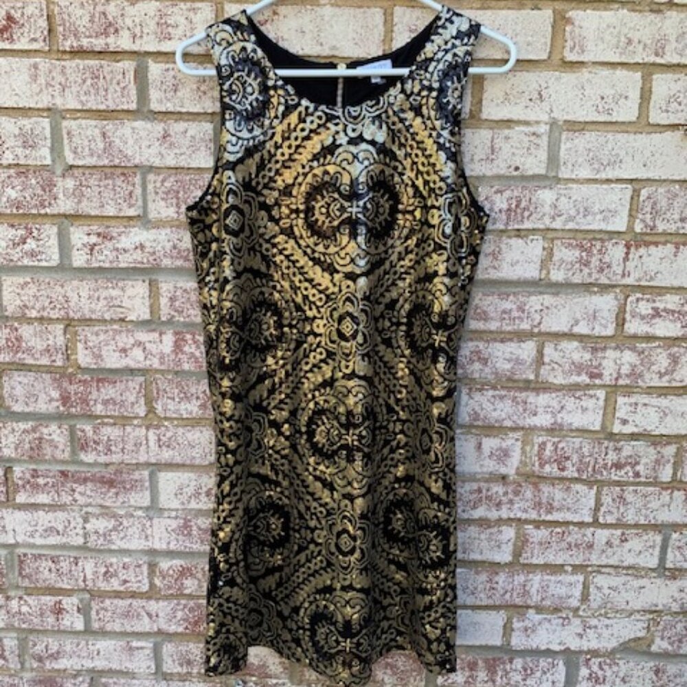 Jun & Ivy Black and Gold Sequin Cocktail Dress